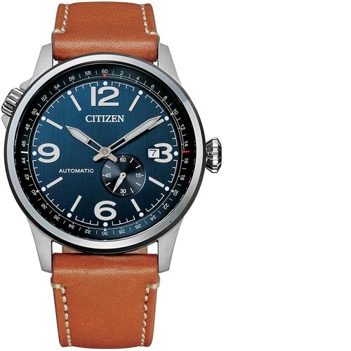 CITIZEN NJ0140-25L MEN’S AUTOMATIC BLUE DIAL BROWN LEATHER WATCH - deluxe.com.ng