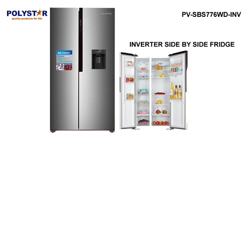 POLYSTAR 620L SIDE BY SIDE REFRIGERATOR INVERTER | PV-SBS776WD-INV - deluxe.com.ng