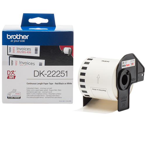 Genuine Brother DK-22251 Continuous Paper Label Roll – Black and Red on White, 62mm - deluxe.com.ng