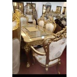 QUALITY DESIGNED ROYAL GOLD & CREAM DINING TABLE WITH 6 CHAIRS - AVAILABLE (OKAF) - deluxe.com.ng