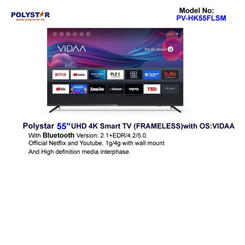 POLYSTAR 55” SMART ULTRA UHD 4K LED TV | PV-HK55FLSM - deluxe.com.ng