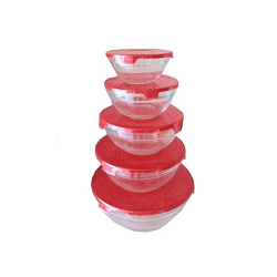 Sumo Premium 5pcs Glass Bowl WithSumo Premium 5pcs Glass Bowl With Cover-Red Cover-Red