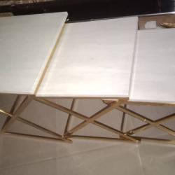 3 PCS OF WHITE RECTANGULAR MARBLE TOP STOOLS WITH GOLDEN LEGS (1530)