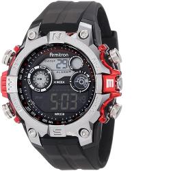 ARMITRON 40/8251RED Men’s Black Digital With Red Metallic Accents Strap Watch - deluxe.com.ng