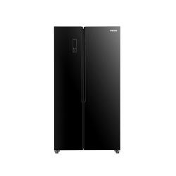 BRUHM 436 LITRES SIDE BY SIDE BLACK GLASS DOOR REFRIGERATOR | BFX-436ENG  - deluxe.com.ng