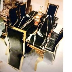 QUALITY DESIGNED BLACK & WHITE MARBLE TOP DINING TABLE WITH 6 CHAIRS - AVAILABLE (MOBIN)  