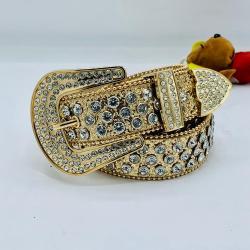 EXQUISITE SILVER & GOLD SHINY STONES LEATHER BELT