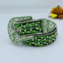 EXQUISITE GREEN, SILVER & BLACK STRIPPED DESIGNER'S BELT WITH GREEN & SILVER SHINY STONES