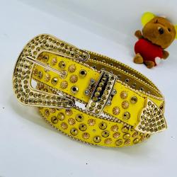 EXQUISITE YELLOW LEATHER BELT WITH GOLDEN SHINY STONES 