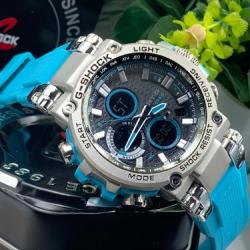 CASIO G-SHOCK EXCLUSIVE CASUAL DESIGNERS WRISTWATCH WITH SKY BLUE RUBBER AND SILVER FACE (SAWW)) - DELUXE.COM.NG