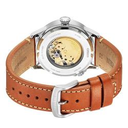 CITIZEN NJ0140-25L MEN’S AUTOMATIC BLUE DIAL BROWN LEATHER WATCH - deluxe.com.ng