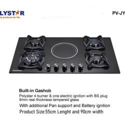 POLYSTAR 4 GAS + 1 ELECTRIC TEMPERED GLASS BUILT IN GASHOB – PV-JYG5E1 - deluxe.com.ng