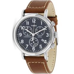 TIMEX T2R426 MEN’S CHRONOGRAPH NAVY BLUE DIAL BROWN LEATHER MEDIUM WATCH