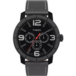 TIMEX T2U152 MEN’S ANALOG CASUAL GRAY LEATHER STRAP WATCH