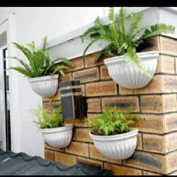 WHITE HALF STONE V-SHAPED HANGING FLOWER POTS WITHOUT FLOWER (PEGLO) - DELUXE.COM.NG