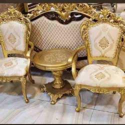 QUALITY DESIGNED 2  CREAM & GOLD CHAIRS & SIDE STOOL - AVAILABLE (SOFU)  - deluxe.com.ng