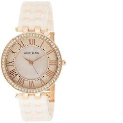 ANNE KLEIN AK/2130RGLP WOMEN'S SWAROVSKI CRYSTAL-ACCENTED ROSE GOLD-TONE LIGHT PINK CERAMIC BRACELET WATCH - deluxe.com.ng