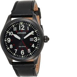 CITIZEN BM6835-23E MEN’S ECO-DRIVE CHANDLER BLACK VINTAGE MILITARY LEATHER WATCH - deluxe.com.ng