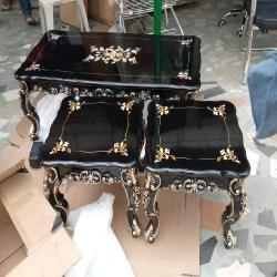 QUALITY DESIGNED ROYAL BLACK & GOLD TABLE WITH 2 SIDE STOOLS  - AVAILABLE (SAINT) 