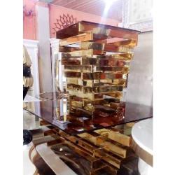 QUALITY DESIGNED SQUARE GLASS TOP & GOLDEN SQUARE BASE CENTER TABLE CHAIR - AVAILABLE   (CHIN)  - deluxe.com.ng