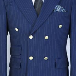 EXECUTIVE BLUE STRIPPED BREASTED TURKEY WITH GOLDEN BUTTON-deluxe.com.ng