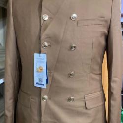 EXECUTIVE BROWN BREASTED TURKEY SUIT WITH BISHOP NECK AND GOLDEN BUTTON