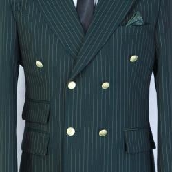 EXECUTIVE DARK GREEN AND LIGHT BROWNBREASTED TURKEY SUIT WITH GOLDEN BUTTON