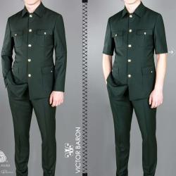 EXECUTIVE GREY LONGSLEEVE AND SHORT SLEEVE SUIT COLLAR AND GOLDEN BUTTON [SWNL]-deluxe.com.ng