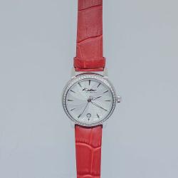 KOLBER GENEVE K306410177712 WOMEN’S ROUND SILVER-WHITE DIAL RED LEATHER WATCH