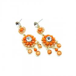 Orange Bead And Crystal Earrings 