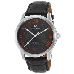 Lucien Piccard LP-40005-014-OA Men’s Olympus Gunmetal Dial Orange Accents Black Genuine Leather Watch