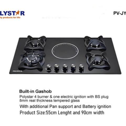 POLYSTAR 4 GAS + 1 ELECTRIC TEMPERED GLASS BUILT IN GASHOB – PV-JYG5E1 - deluxe.com.ng